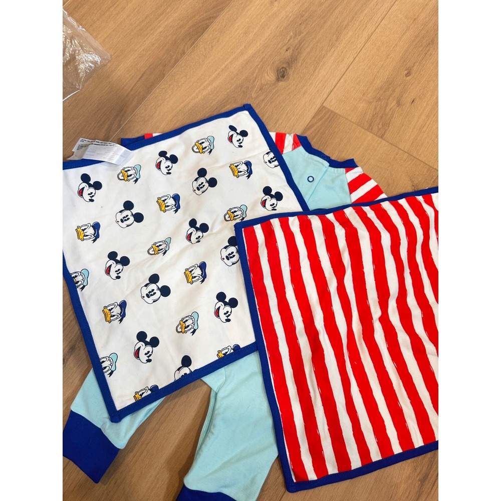 Disney Baby Boy Mickey Mouse Romper Hat and burp cloth Set 3-6 Months Blue Red - Picture 8 of 10